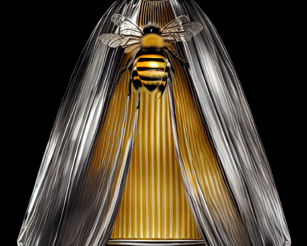 Luxurious Glass Perfume Bottle with Golden Hue and Silver Bee Design