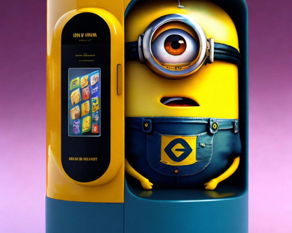 Minion-Themed Refrigerator with Eye and Overalls Design