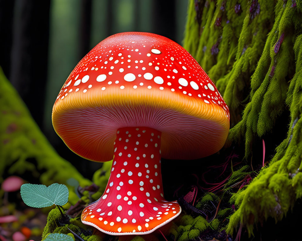 Vibrant red mushroom with white spots in forest setting