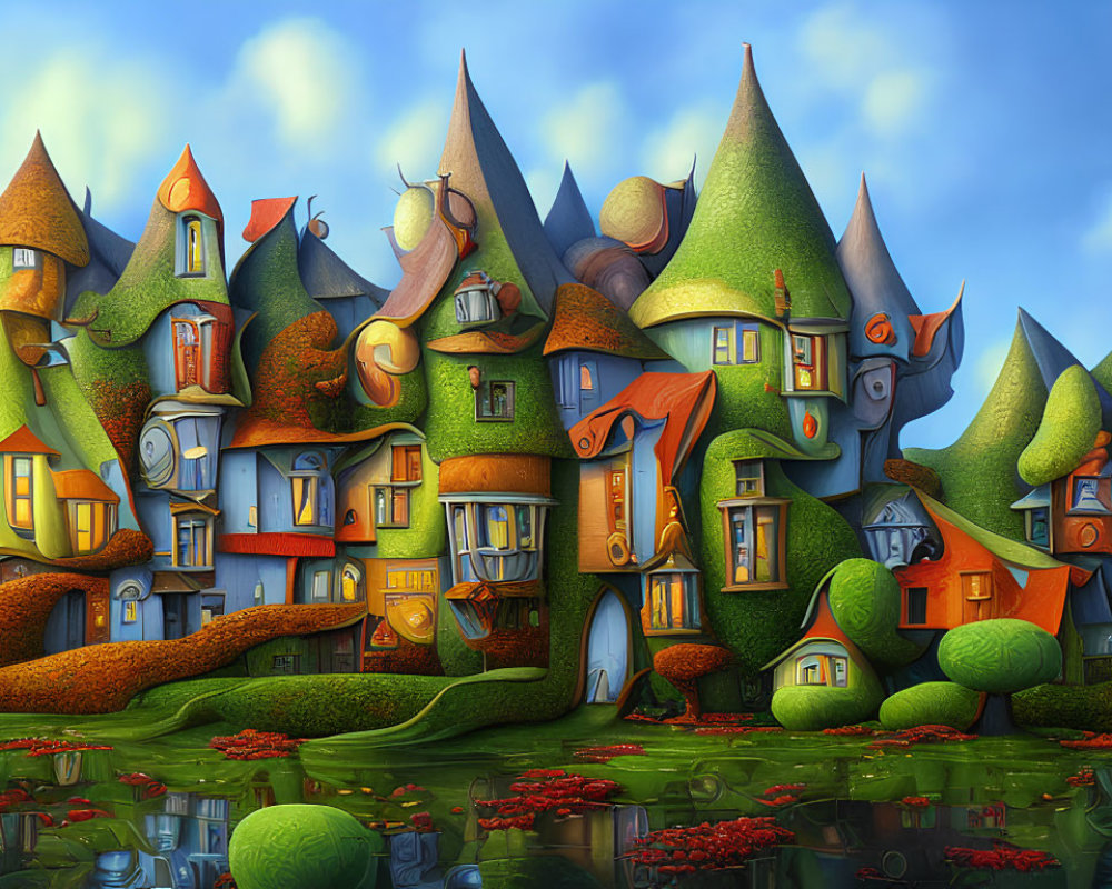 Colorful Topsy-Turvy Village by Tranquil Lily Pond