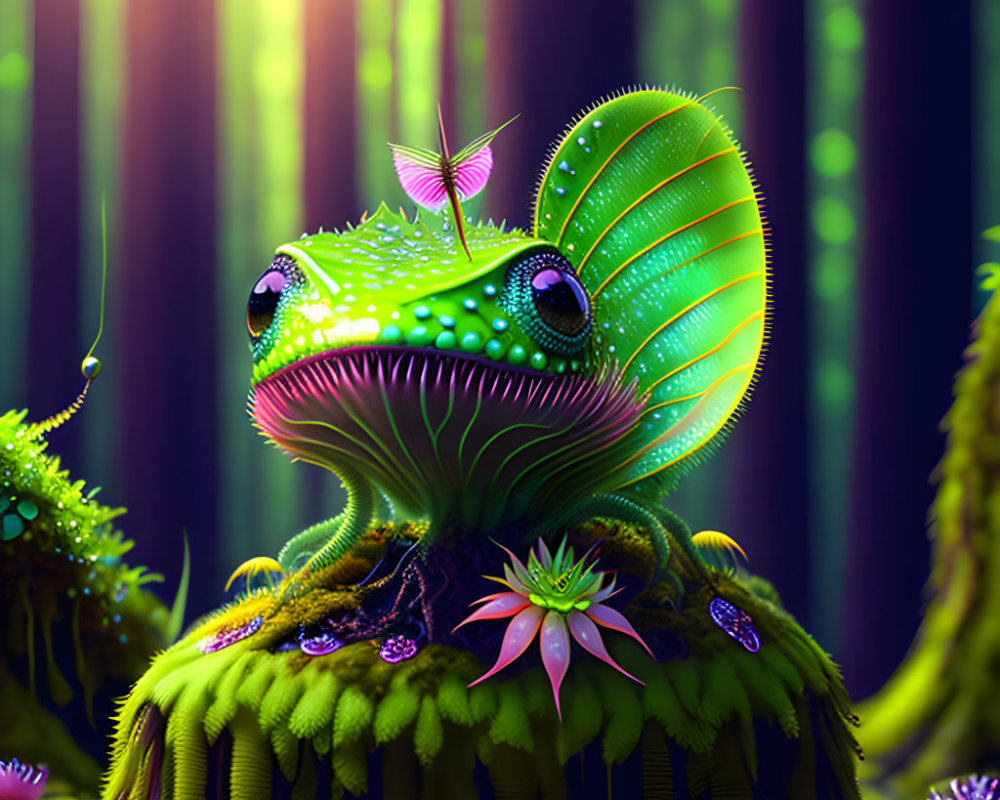 Colorful chameleon digital artwork with lush foliage and detailed textures