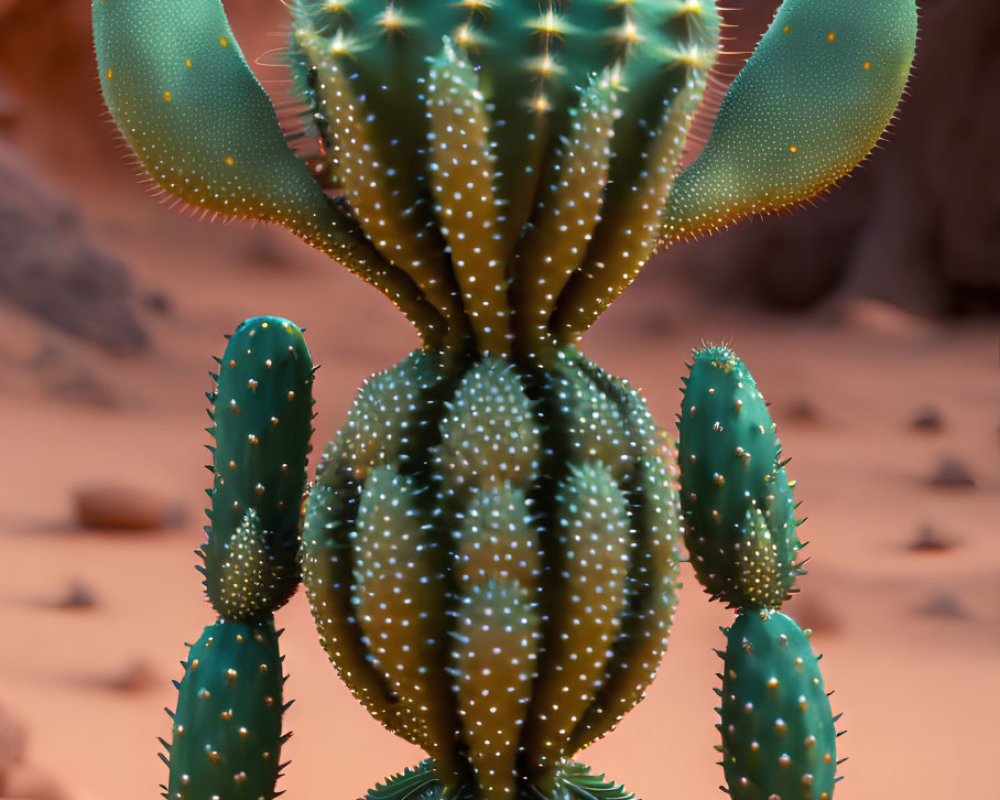 Anthropomorphic cactus in surreal desert setting