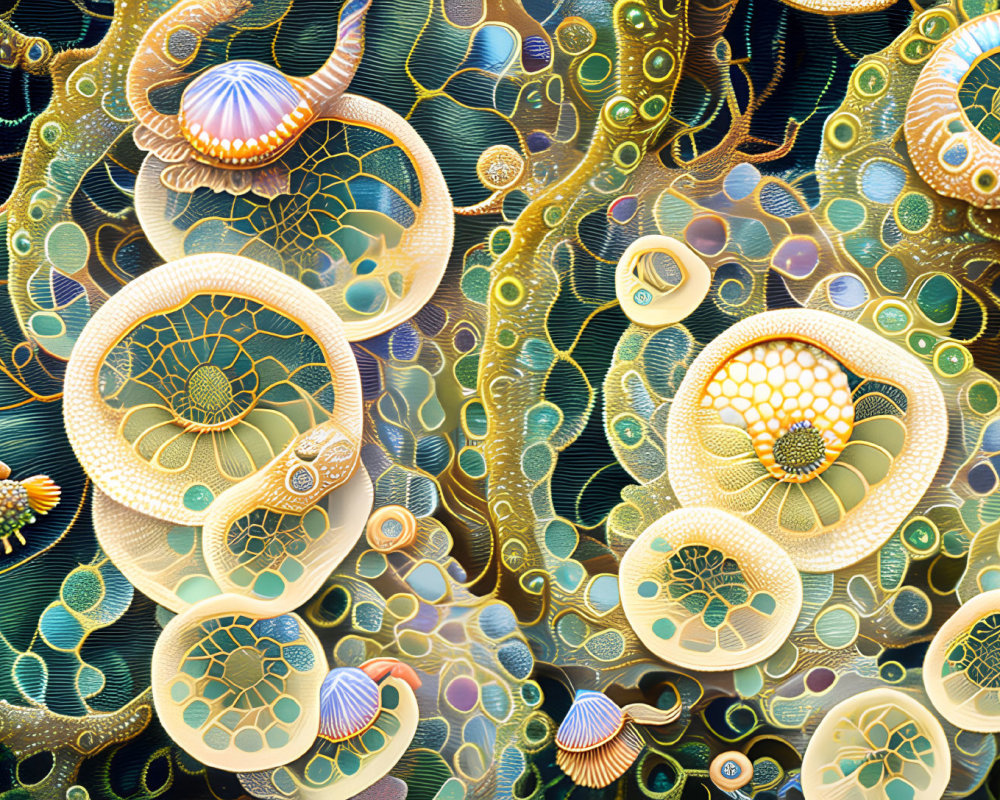 Colorful Fractal Art of Surreal Marine Life Shapes