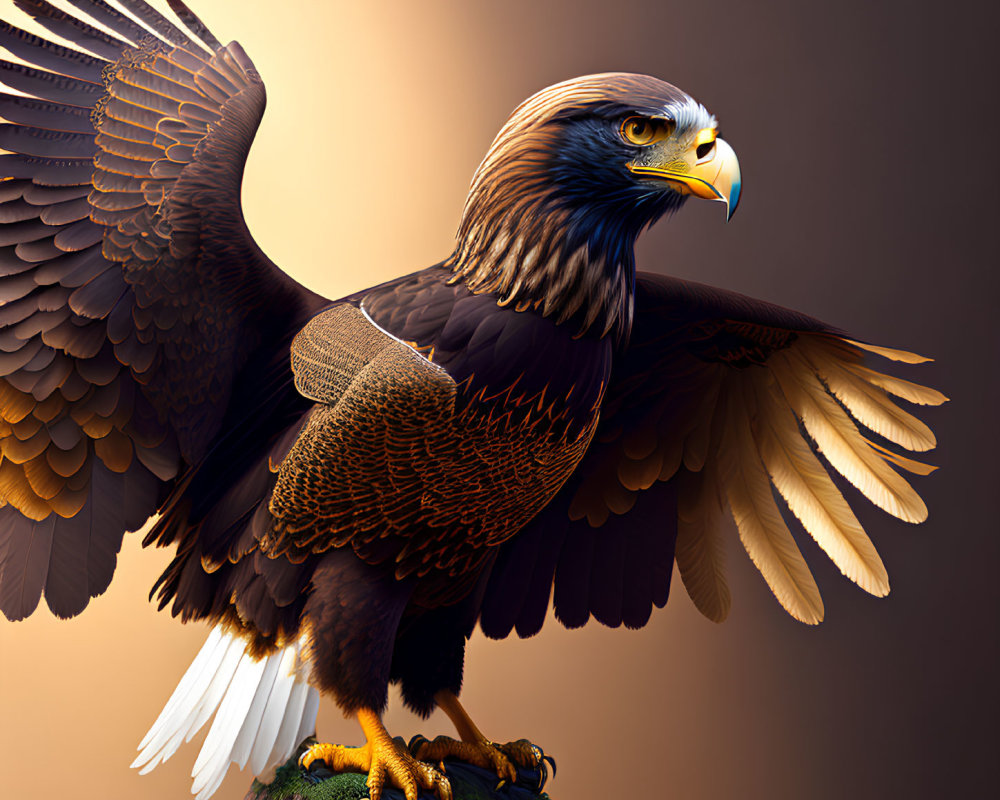 Majestic eagle perched on rock with spread wings