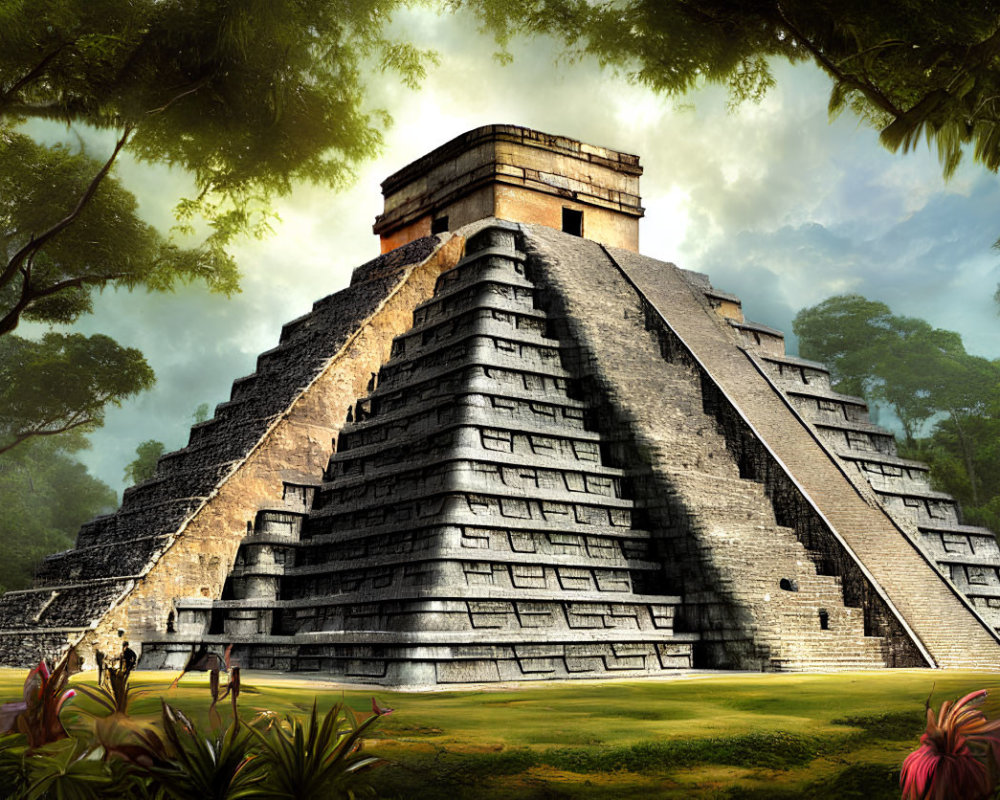 Ancient Mesoamerican Pyramid in Lush Greenery