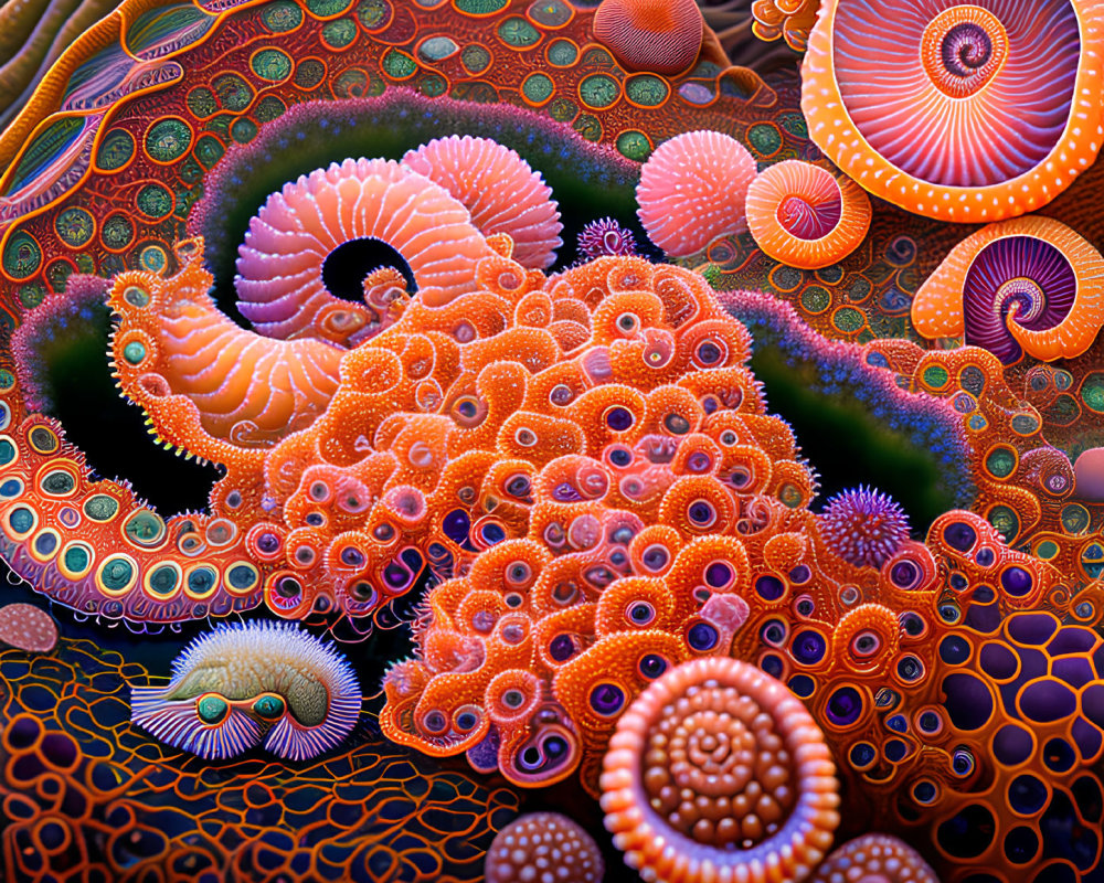 Colorful Digital Artwork: Psychedelic Sea Creature Patterns & Fractals