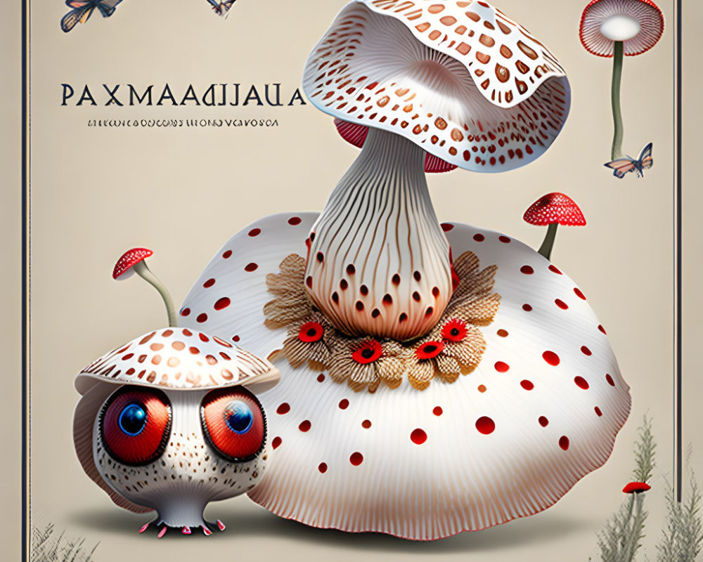 Colorful Creature Illustration with Mushroom Cap Body and Polka Dots