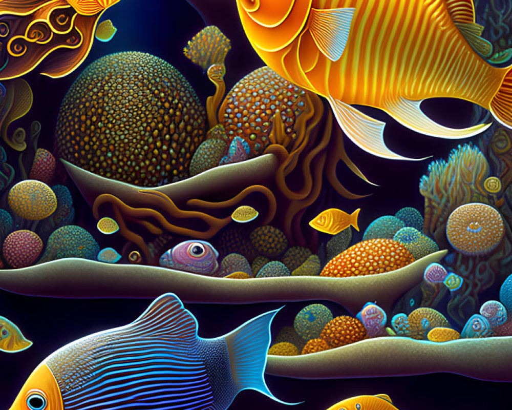 Vibrant Underwater Scene with Colorful Fish and Coral Reefs