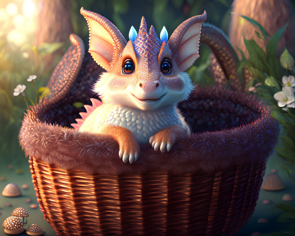 Whimsical creature with dragon-like wings in magical forest setting