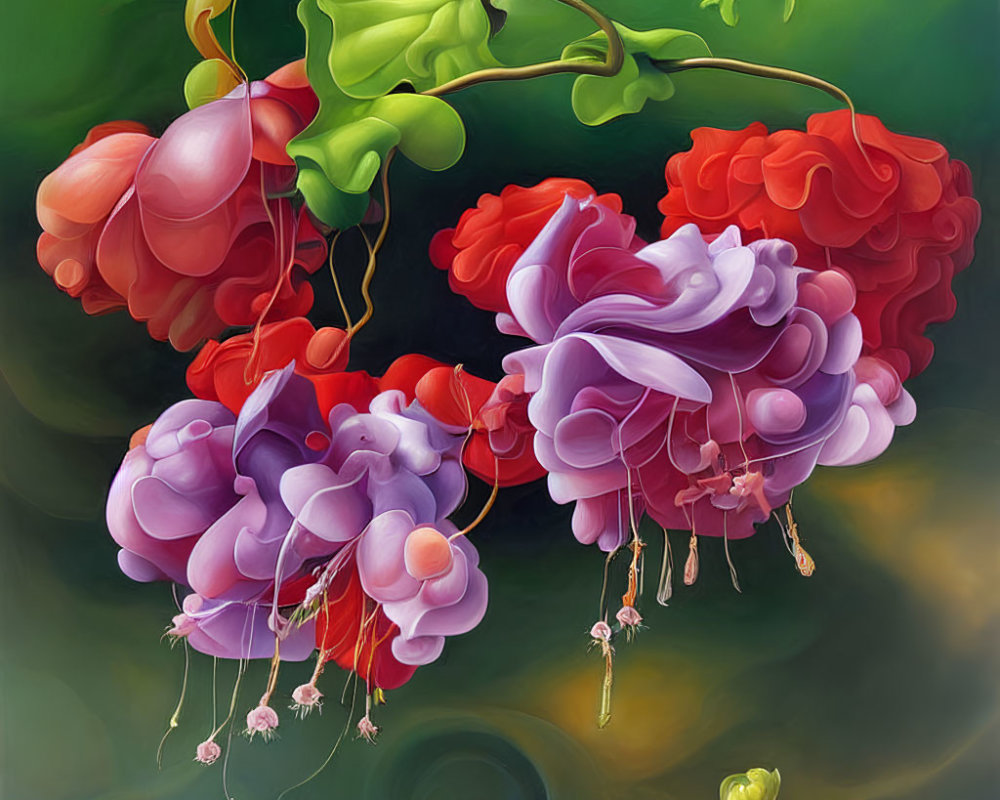 Colorful Digital Artwork: Stylized Floral Arrangements Resembling Grapes and Blo