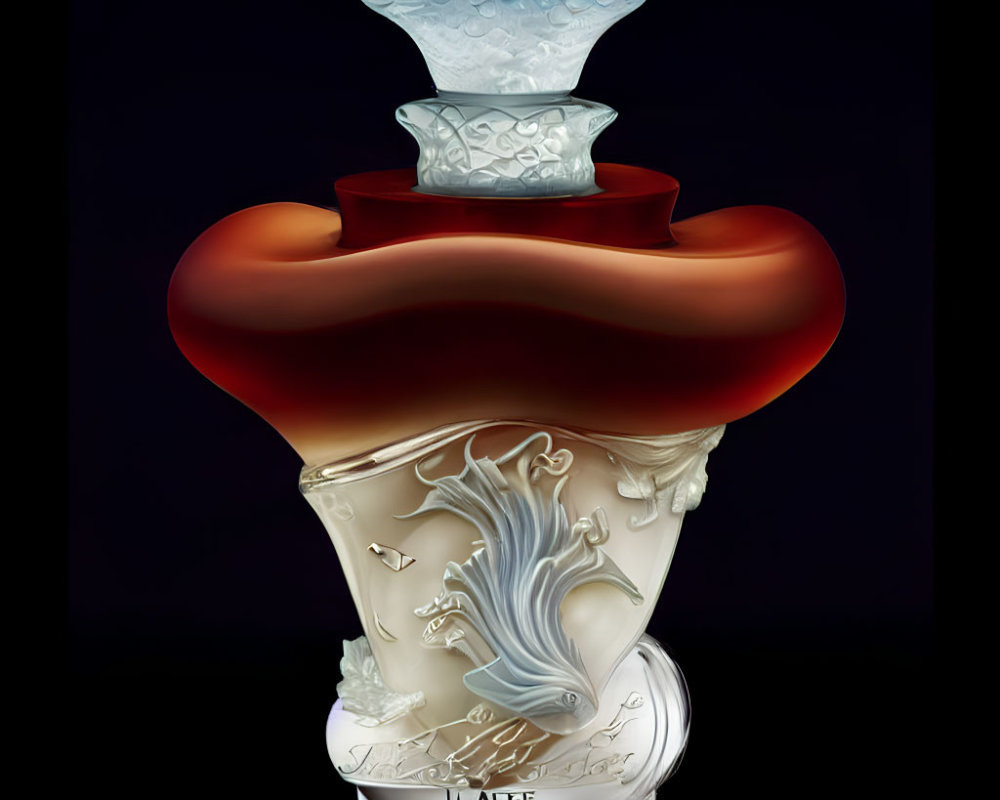 Red and Clear Glass Perfume Bottle with Ornate White Details