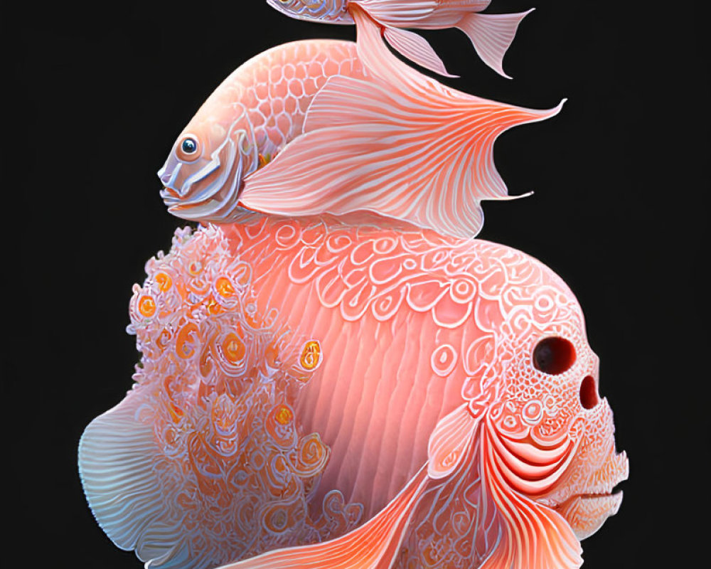 Ornate stylized fish with intricate patterns on dark background