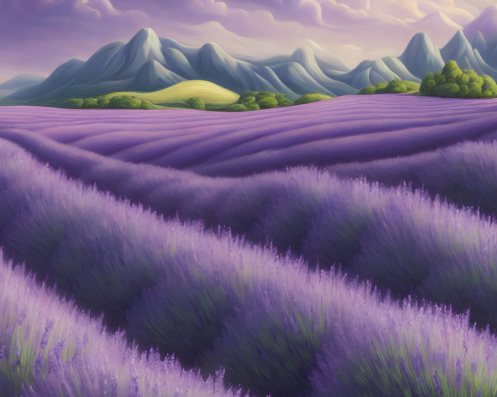 Picturesque Lavender Fields at Sunset with Rolling Hills