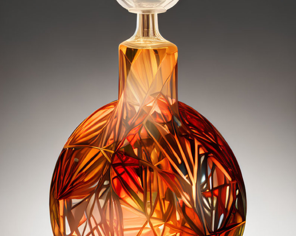 Geometric Amber Perfume Bottle with Translucent Stopper on Gradient Background