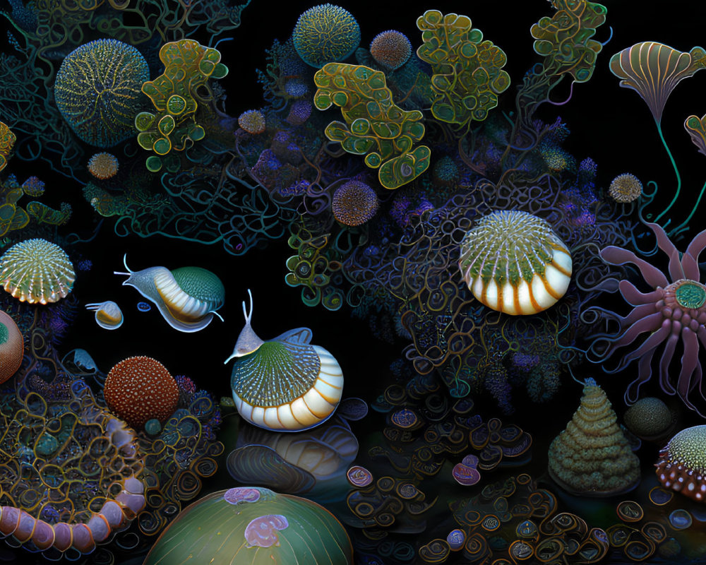 Colorful Digital Artwork: Fantastical Underwater Scene with Coral Structures