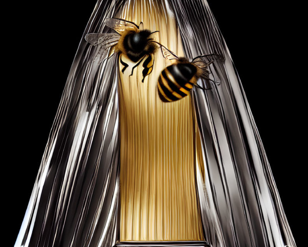 Luxurious Bee Design Perfume Bottle on Reflective Black Surface