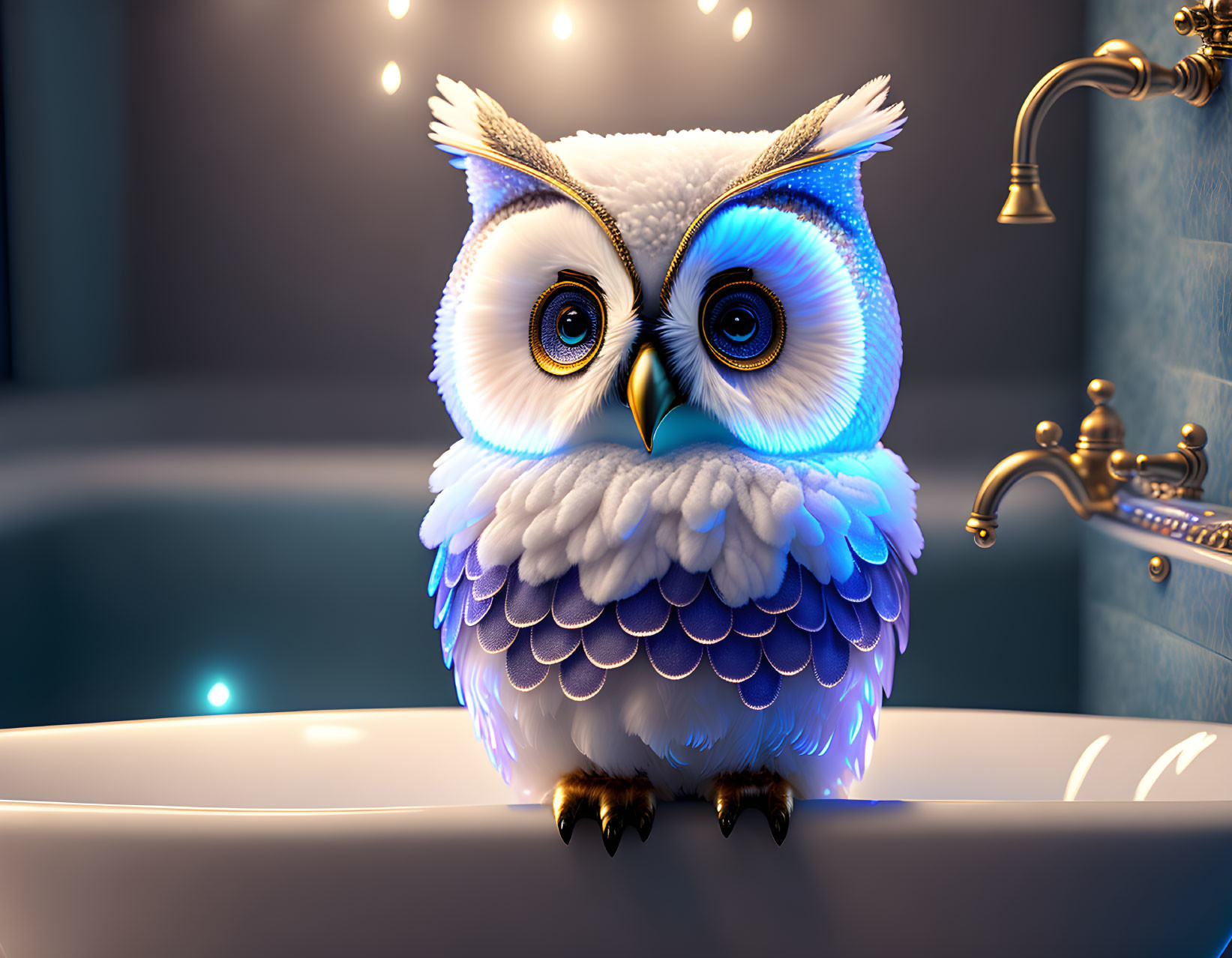 Colorful Stylized Owl Perched Near Bathroom Sink