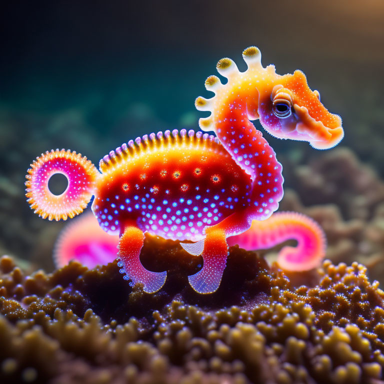 Colorful Chameleon with Glowing Dots and Frills in Underwater Scene