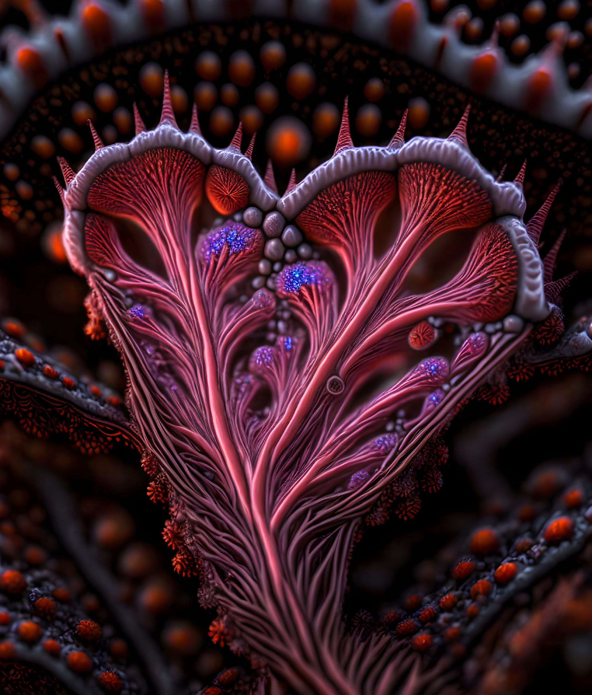 Detailed Purple, Orange, and Black Fractal Image with Organic Textures