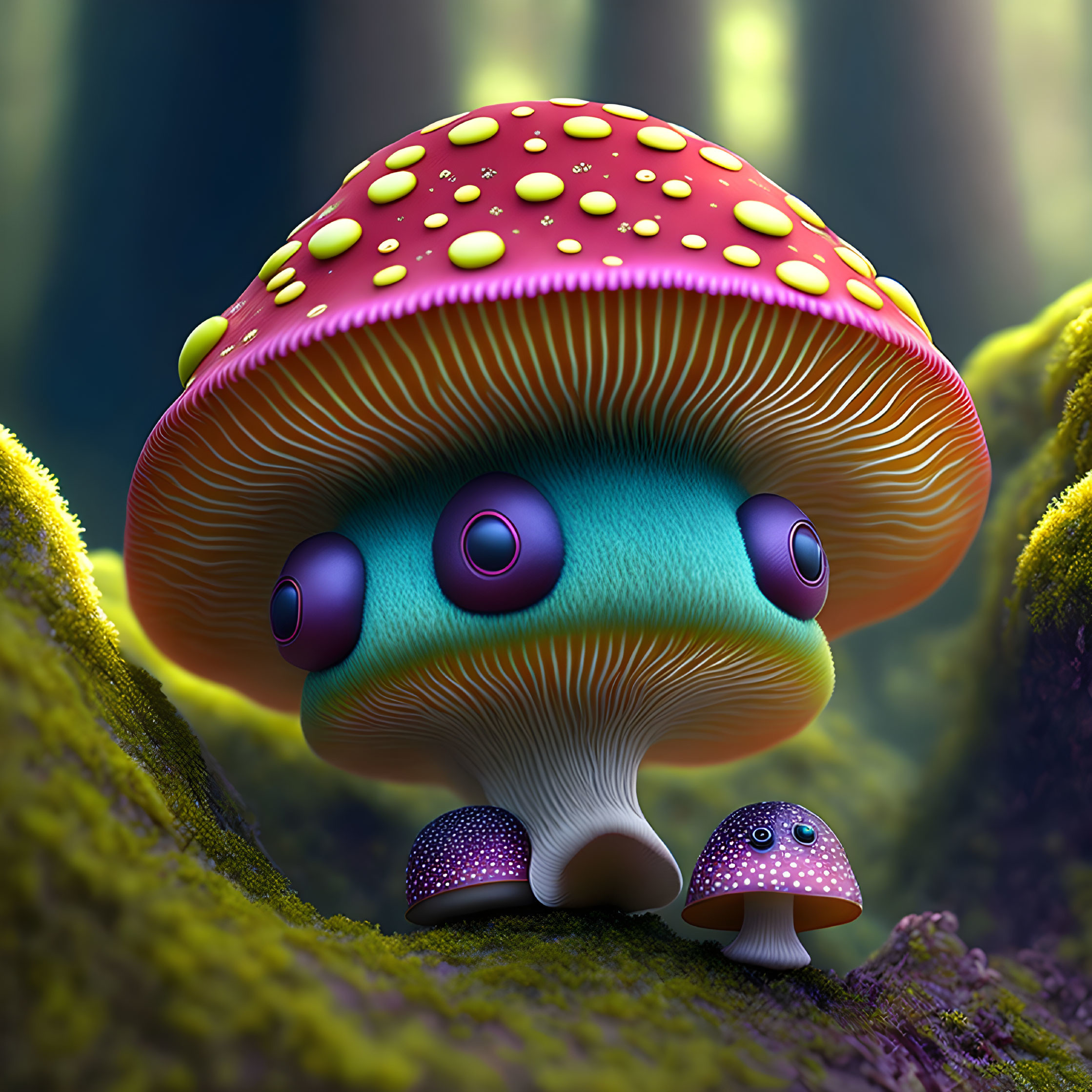 Colorful Mushroom Illustration in Mossy Setting