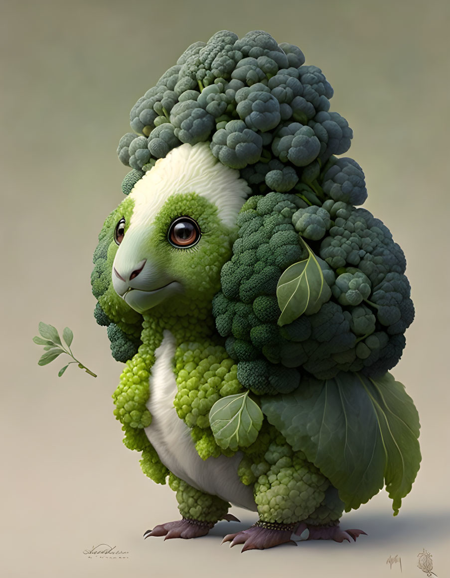 Green Broccoli-Like Creature Illustration with Cute Expression