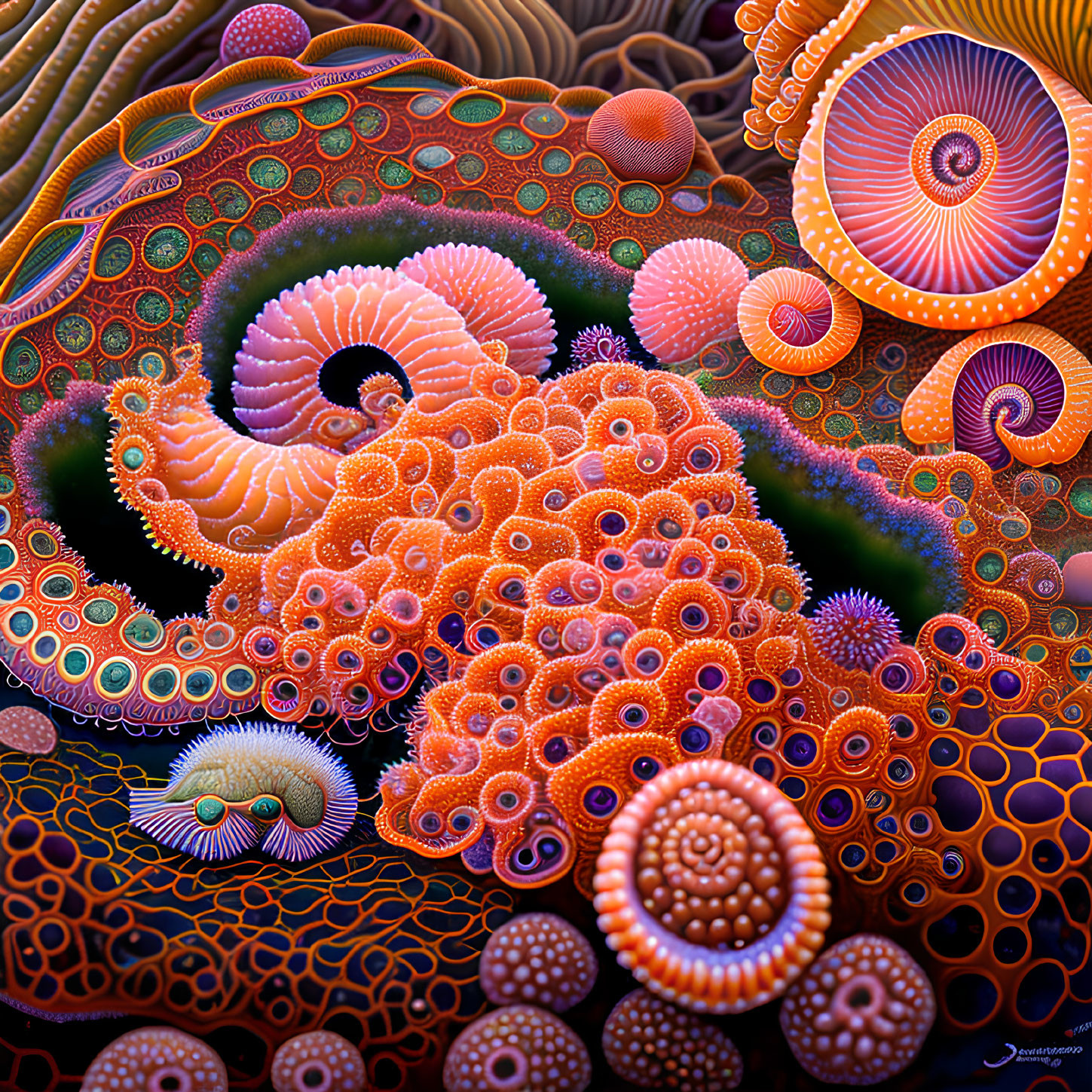 Colorful Digital Artwork: Psychedelic Sea Creature Patterns & Fractals