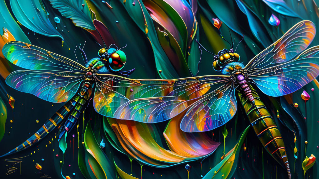 Colorful Abstract Background with Iridescent Dragonflies