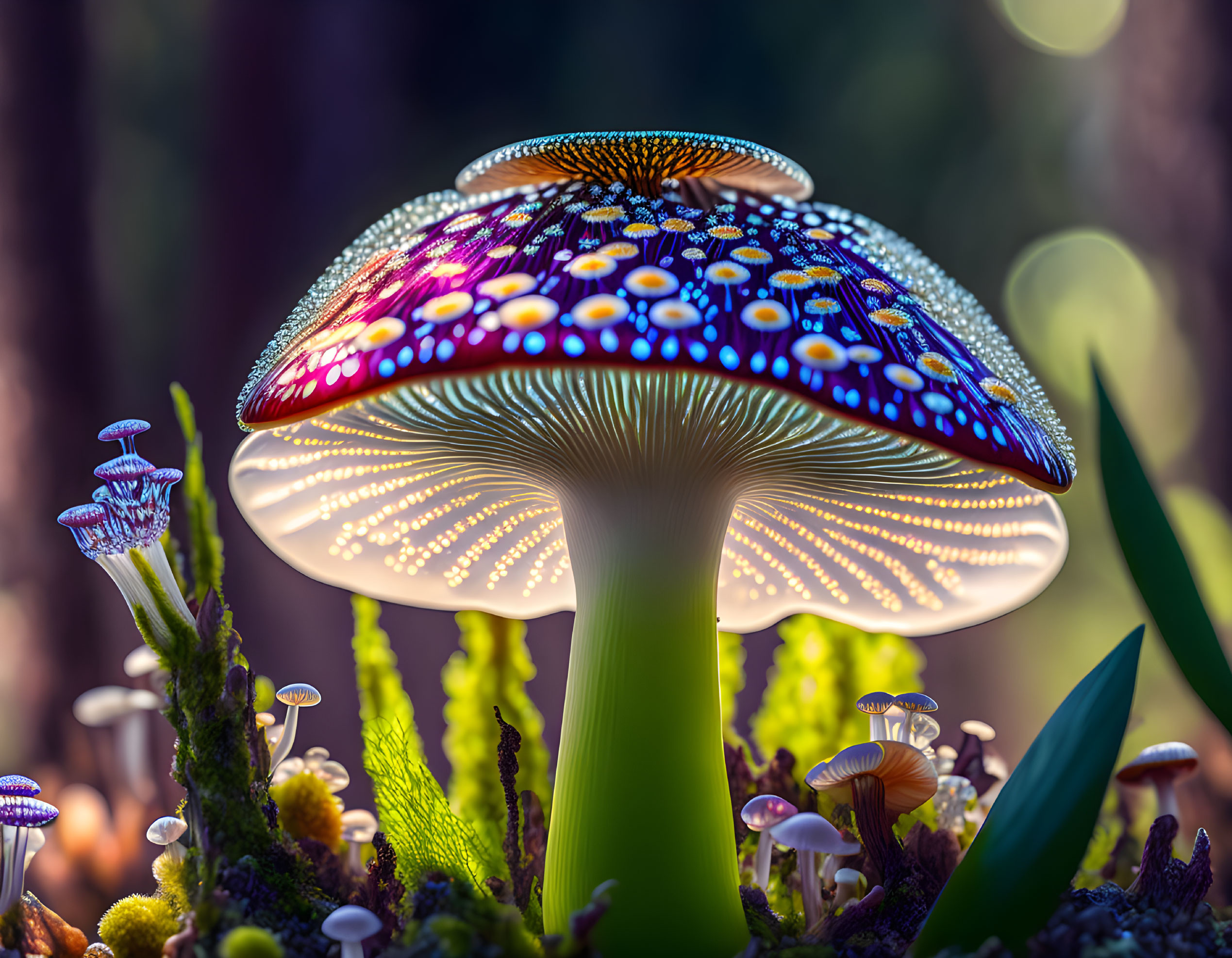 Vibrant Bioluminescent Mushrooms in Mystical Forest