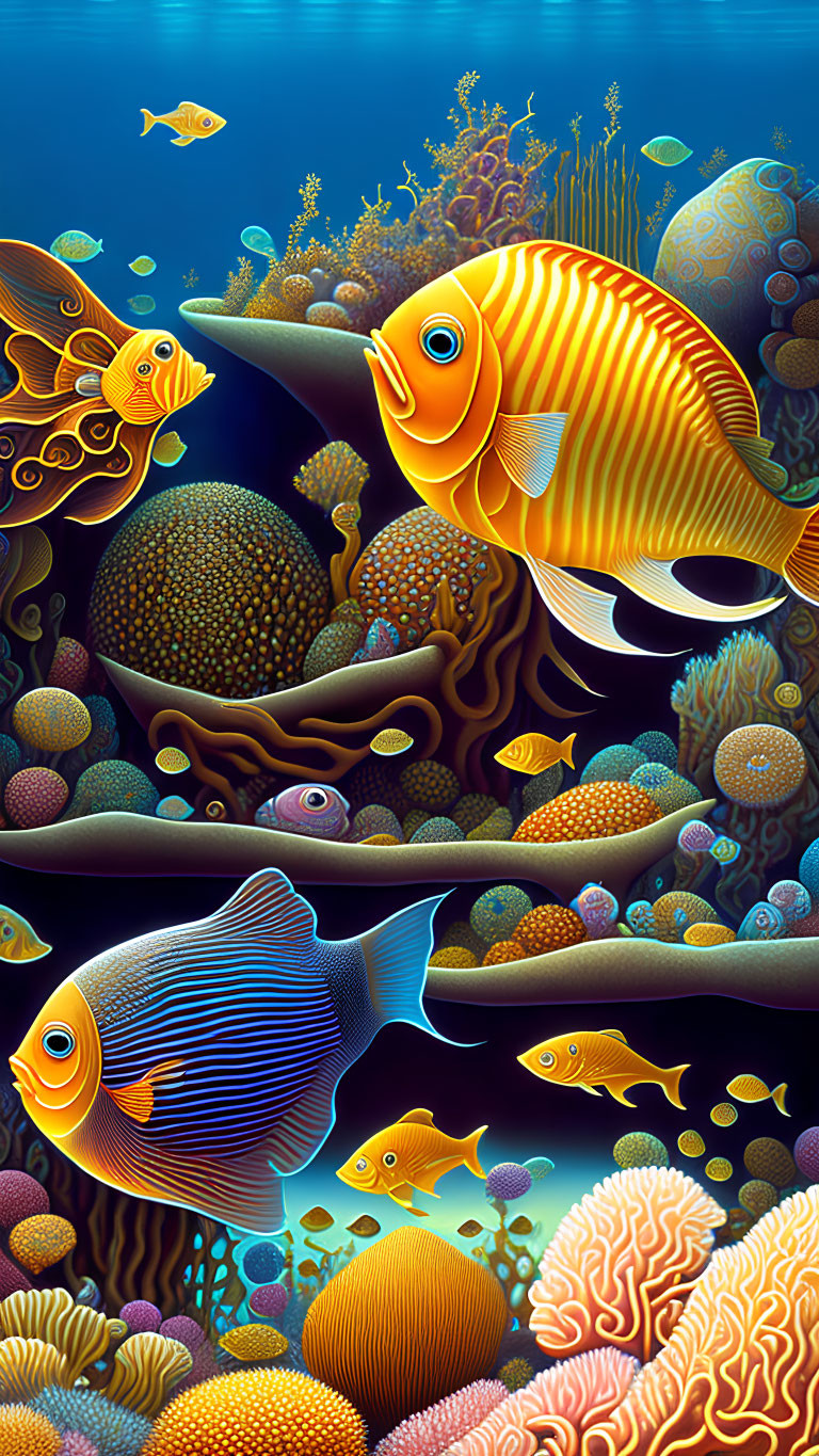 Vibrant Underwater Scene with Colorful Fish and Coral Reefs