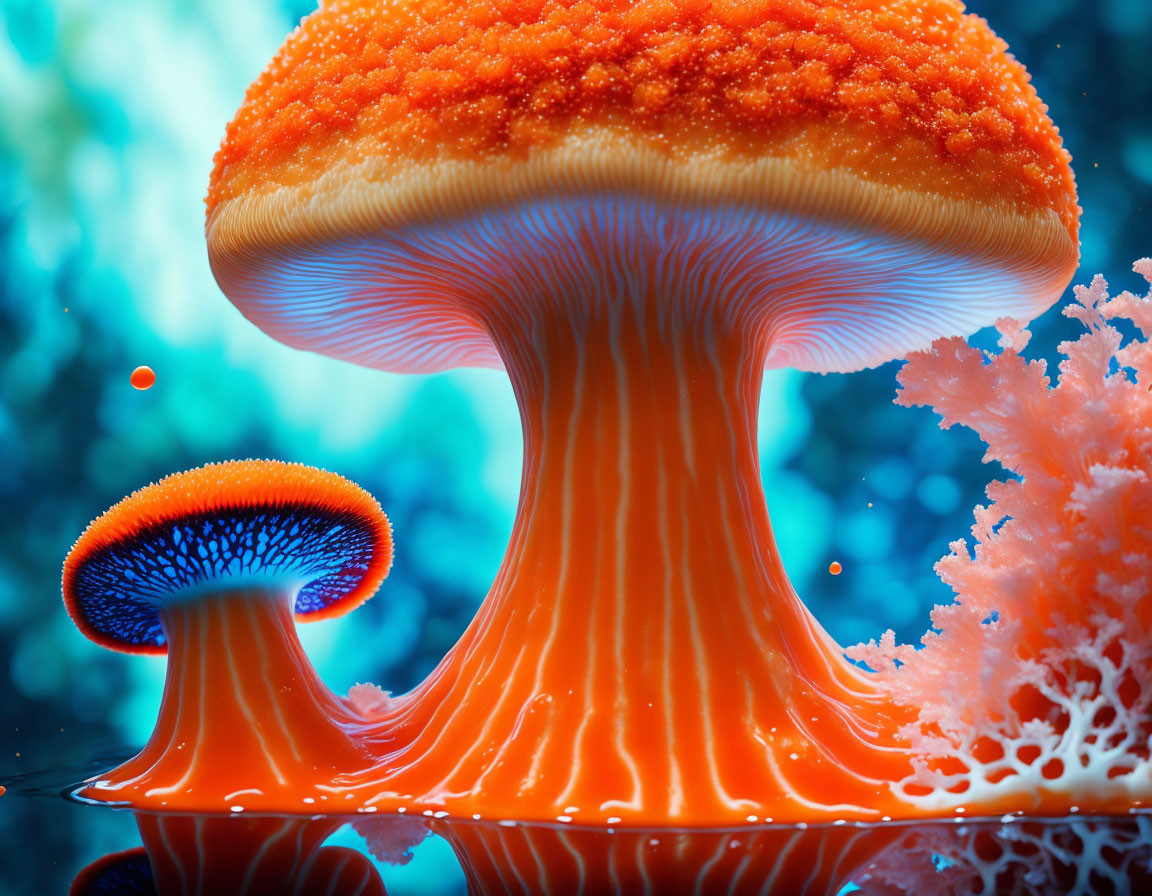 Neon-colored glowing mushrooms in digital artwork