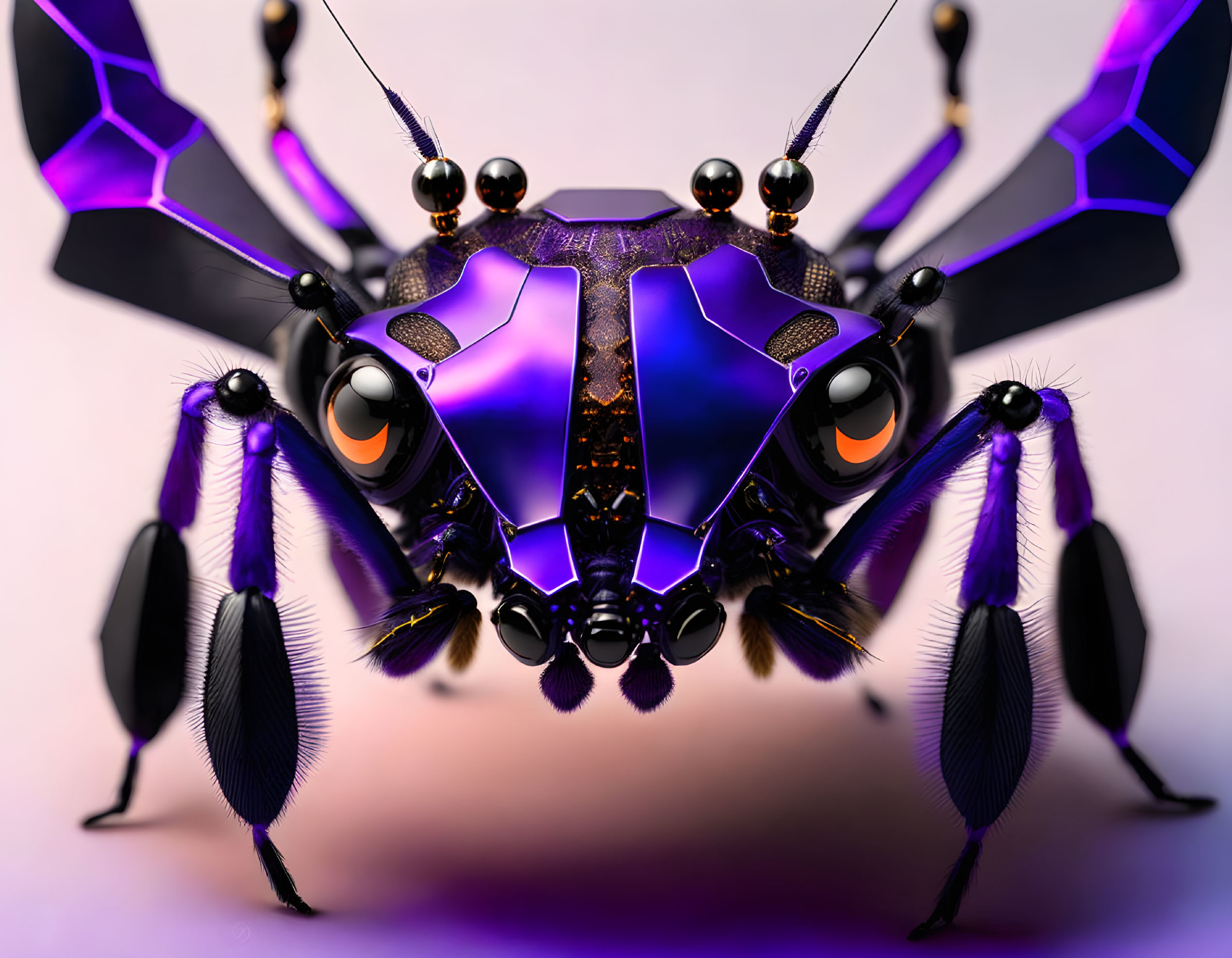 Futuristic, Purple and Black Mechanical Spider with Glowing Eyes