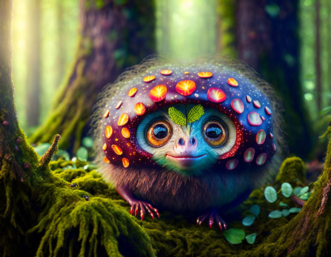 Colorful Spotted Creature with Bright Eyes in Mystical Forest