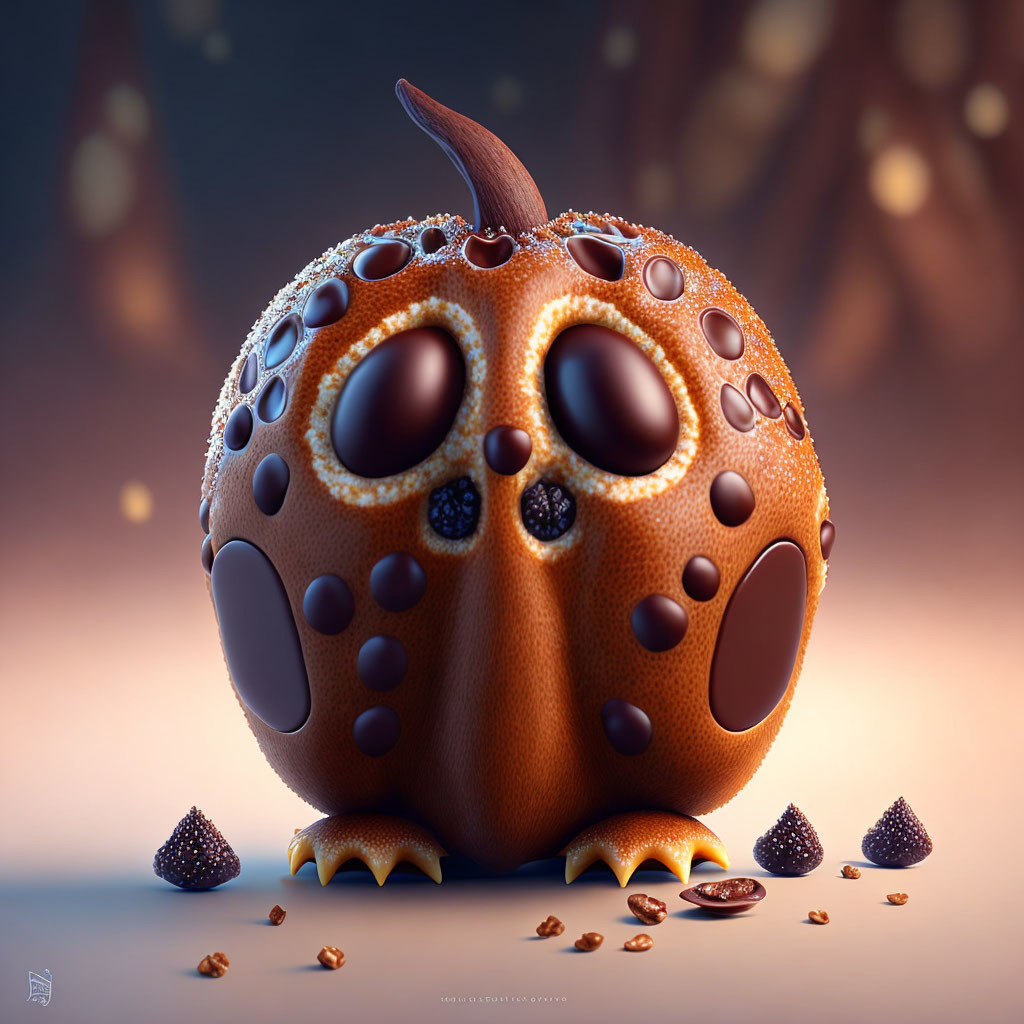 Whimsical 3D pumpkin illustration with whipped cream and coffee beans