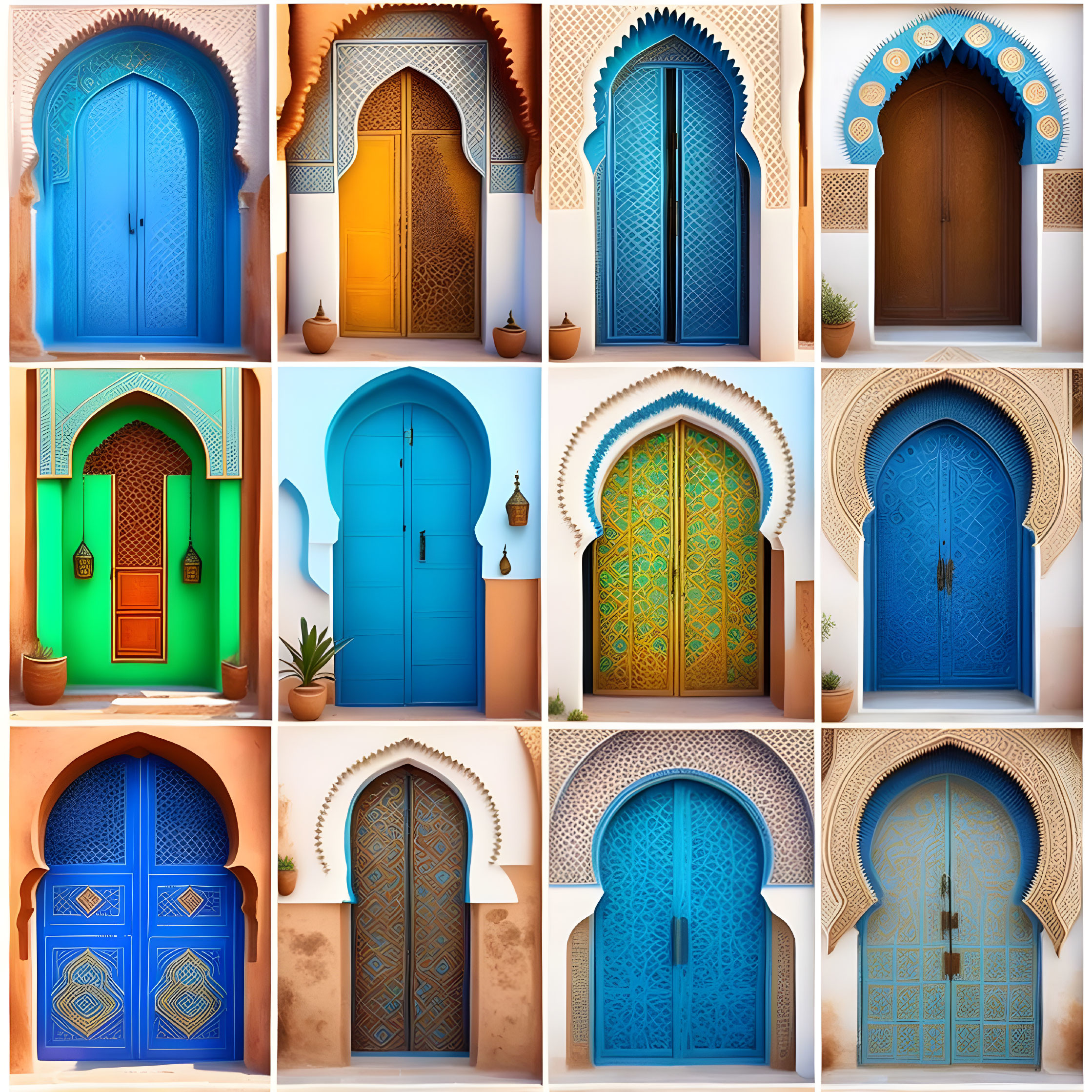 Vibrant Moroccan door collage with intricate designs