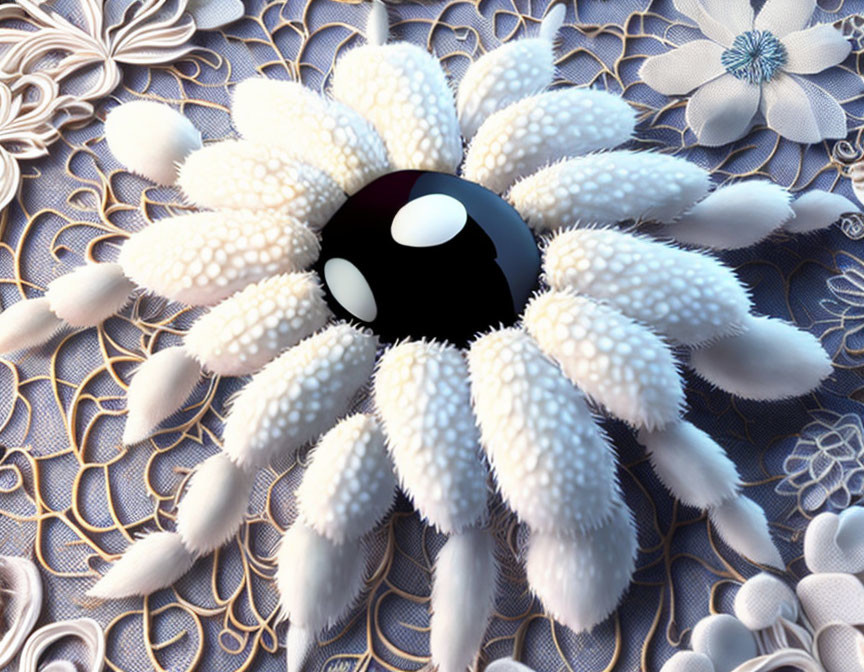 Stylized digital artwork of dark-centered flower on textured background