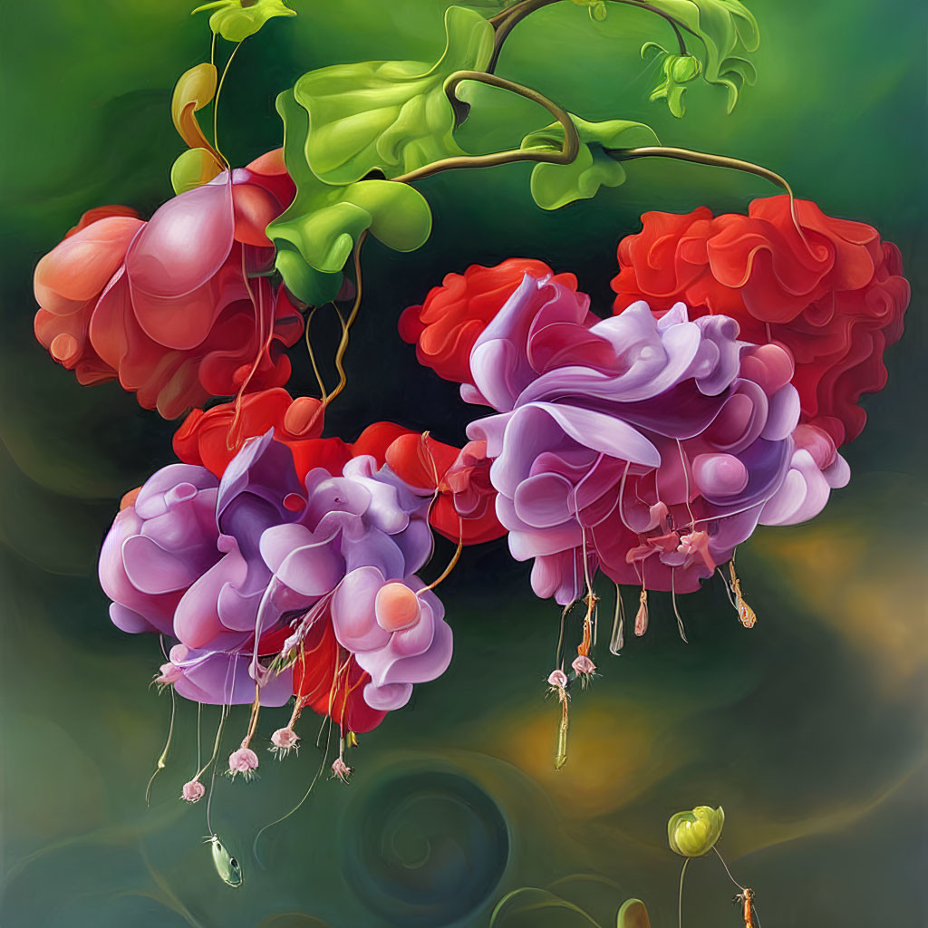 Colorful Digital Artwork: Stylized Floral Arrangements Resembling Grapes and Blo