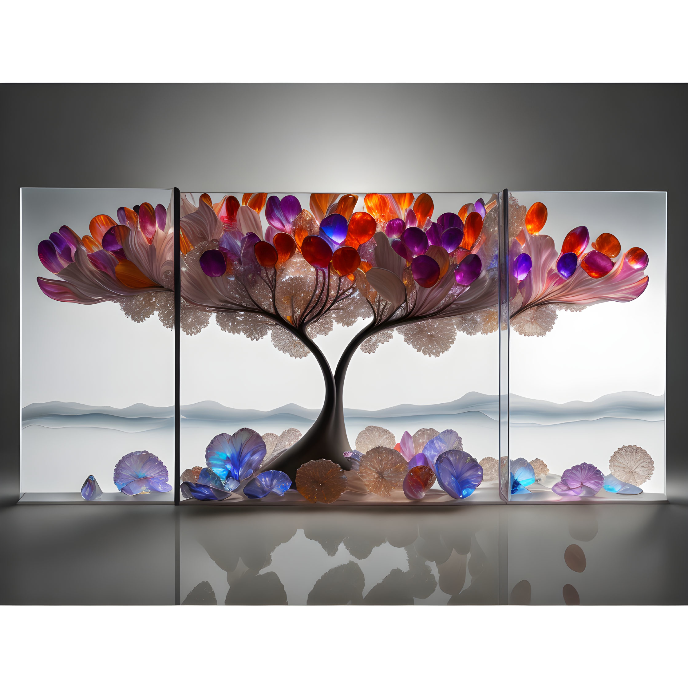 Vibrant Triptych Wall Art: Stylized Tree with Colorful Leaves