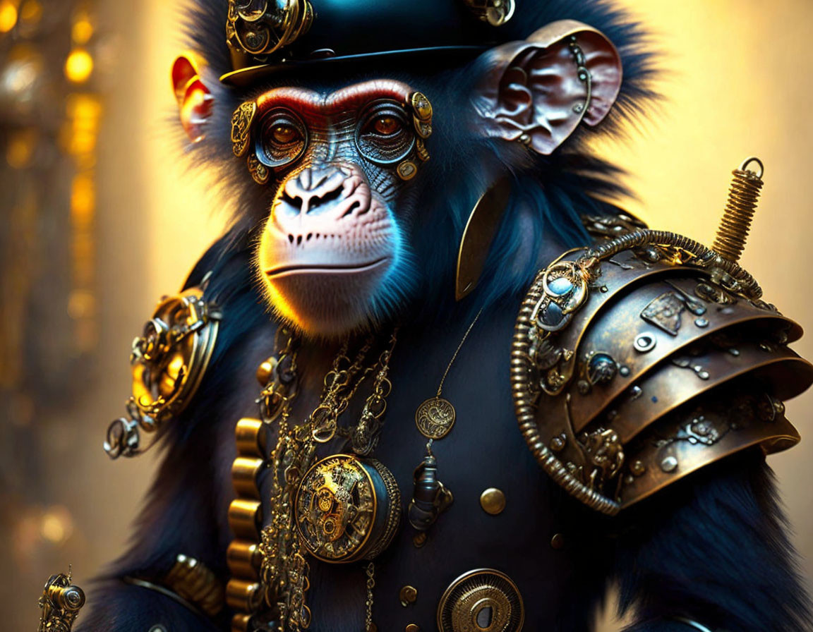 Chimpanzee in Medieval Armor with Gold Accents