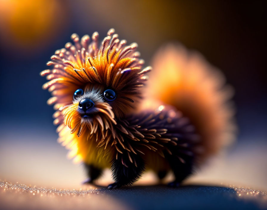 Furry creature with large eyes and spiky fur in warm sunlight