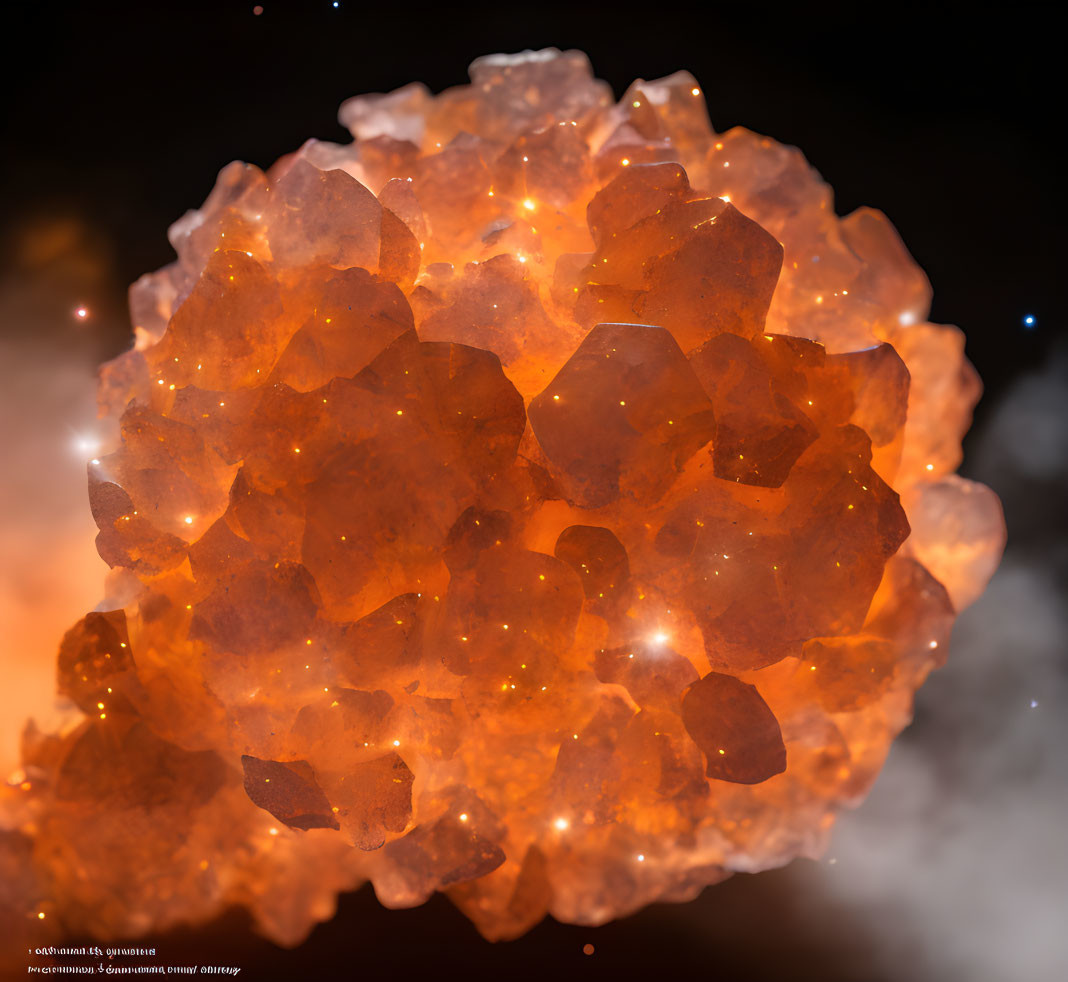 Orange Crystalline Structure on Dark Background with Stars