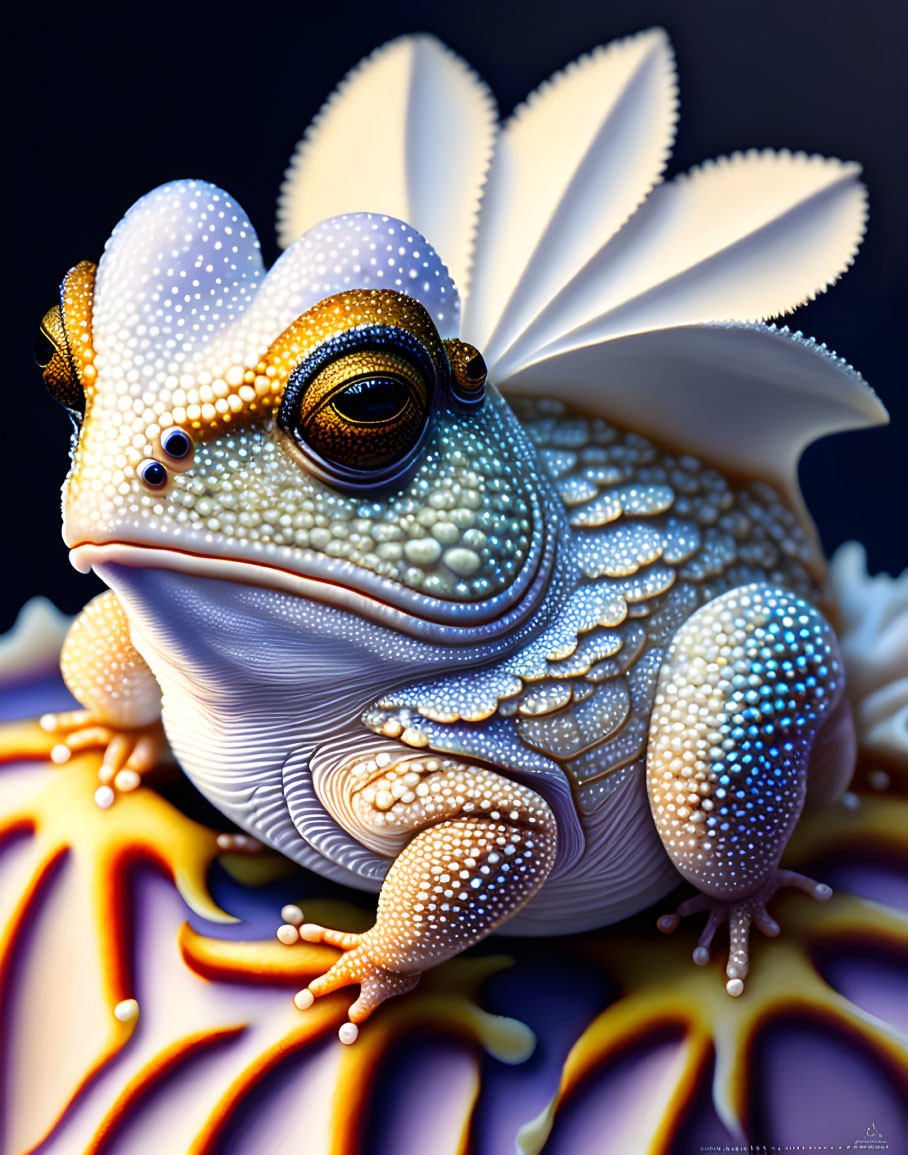 Steampunk frog illustration with gear-shaped eyes and ornate textures