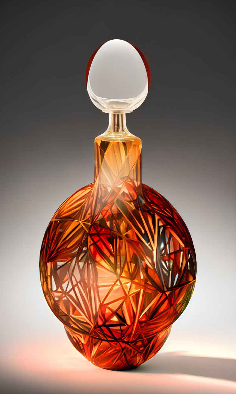 Geometric Amber Perfume Bottle with Translucent Stopper on Gradient Background