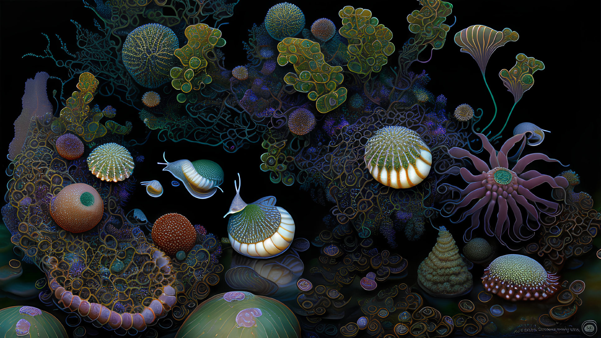 Colorful Digital Artwork: Fantastical Underwater Scene with Coral Structures