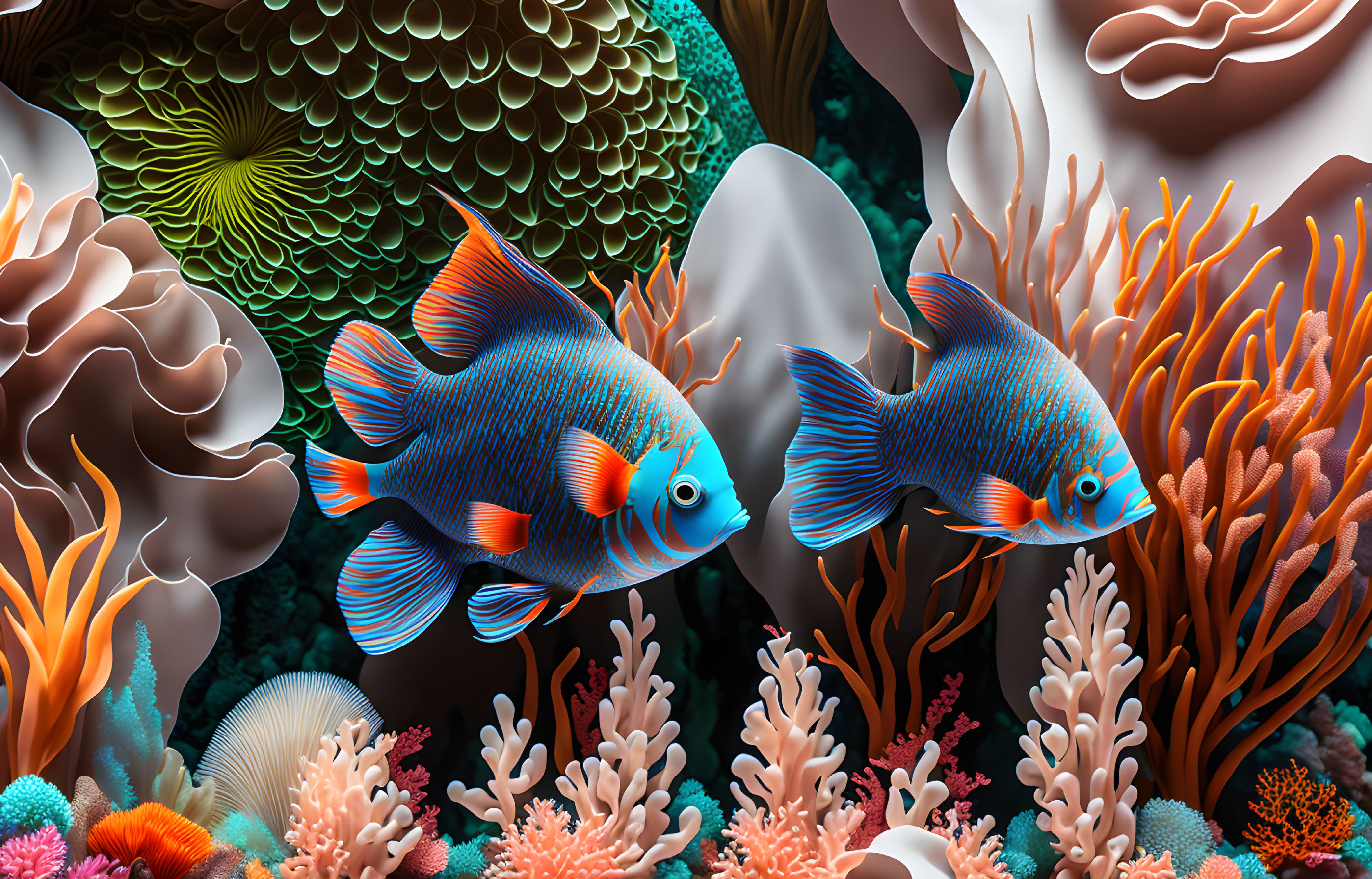 Colorful Fish and Coral in Vibrant Underwater Scene