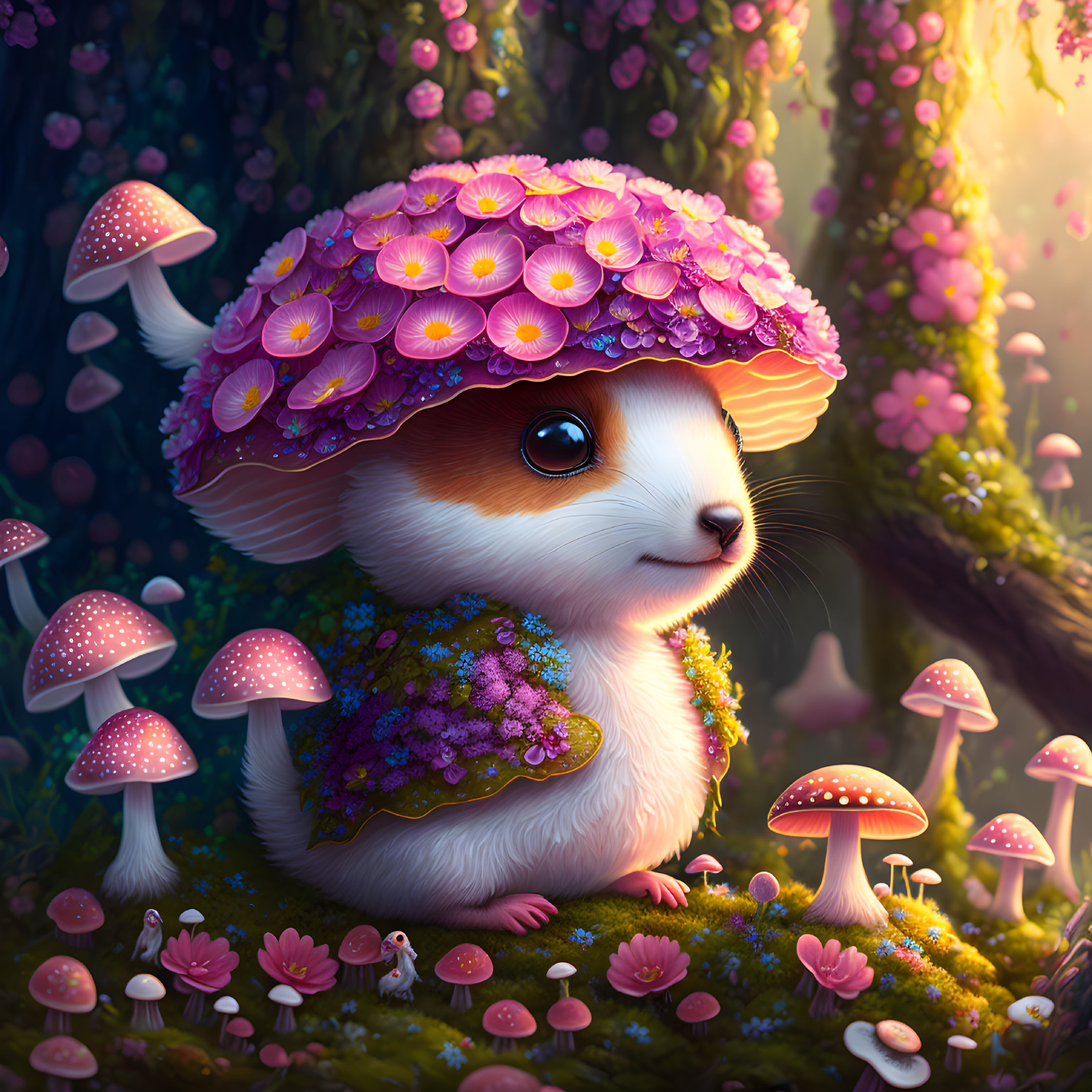 Illustration of small hedgehog creature in enchanted forest.