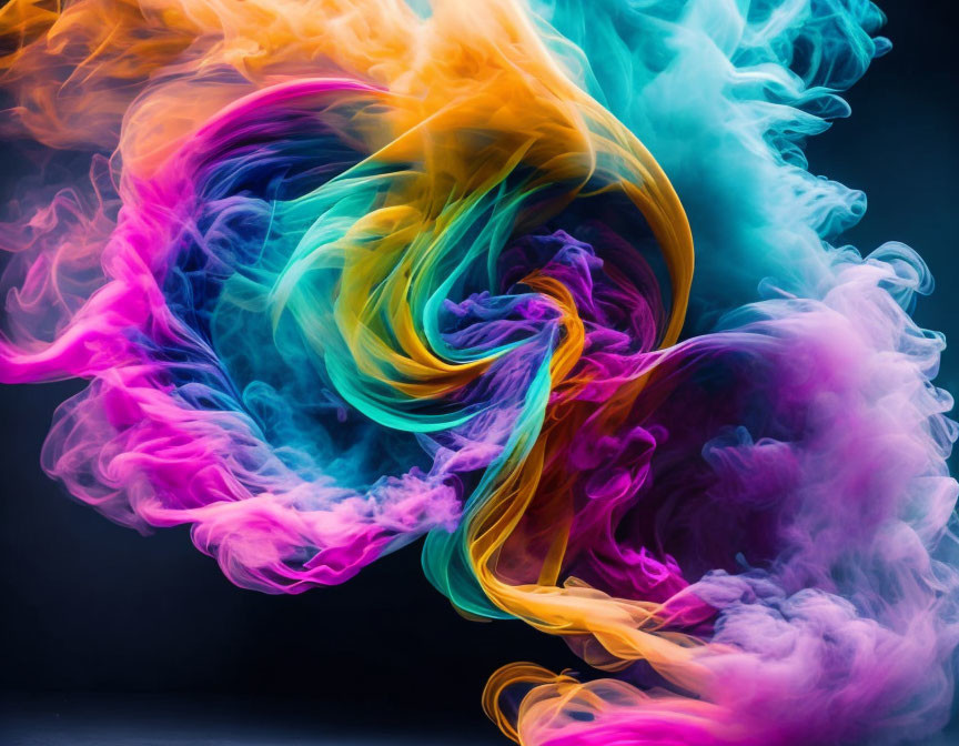 Colorful Abstract Smoke Swirls on Dark Background