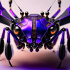 Futuristic, Purple and Black Mechanical Spider with Glowing Eyes