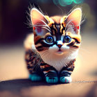 Adorable digital artwork: kitten with oversized eyes and shiny necklace