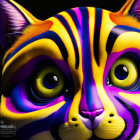 Colorful Psychedelic Tiger-Striped Cat Illustration