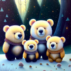 Whimsical Bears with Sparkly Scarves in Snowy Forest